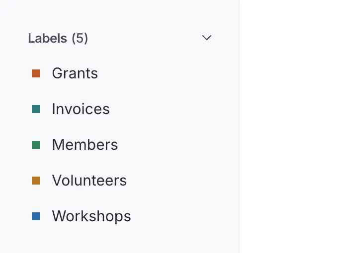 The Labels section of the sidebar, with five colored labels.