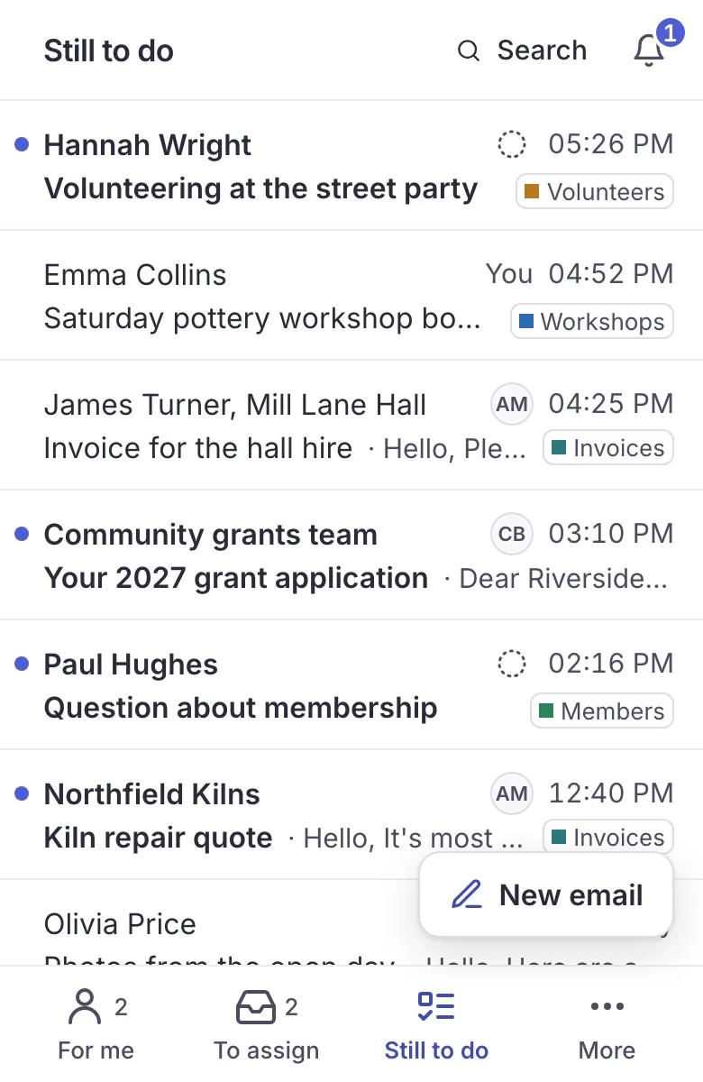 The Trupeo list of emails on a phone.