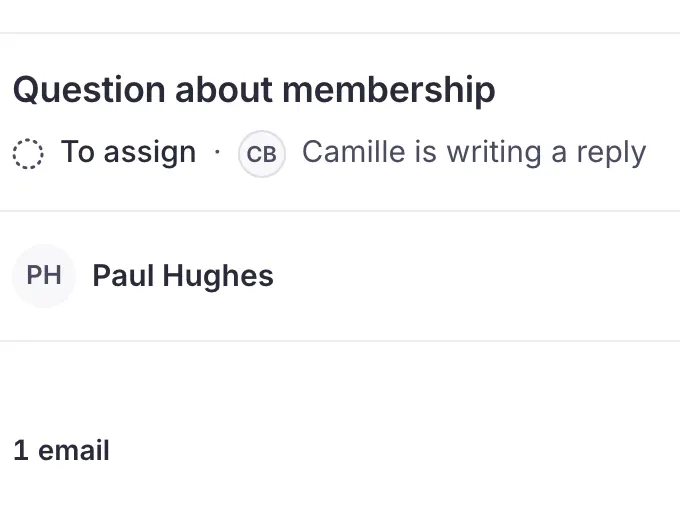 An open email showing that a member is currently replying.